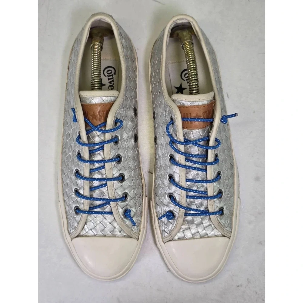 Converse All Star Women's Sneakers Size 9 Silver Woven Leather Shoes Rare‎ '10